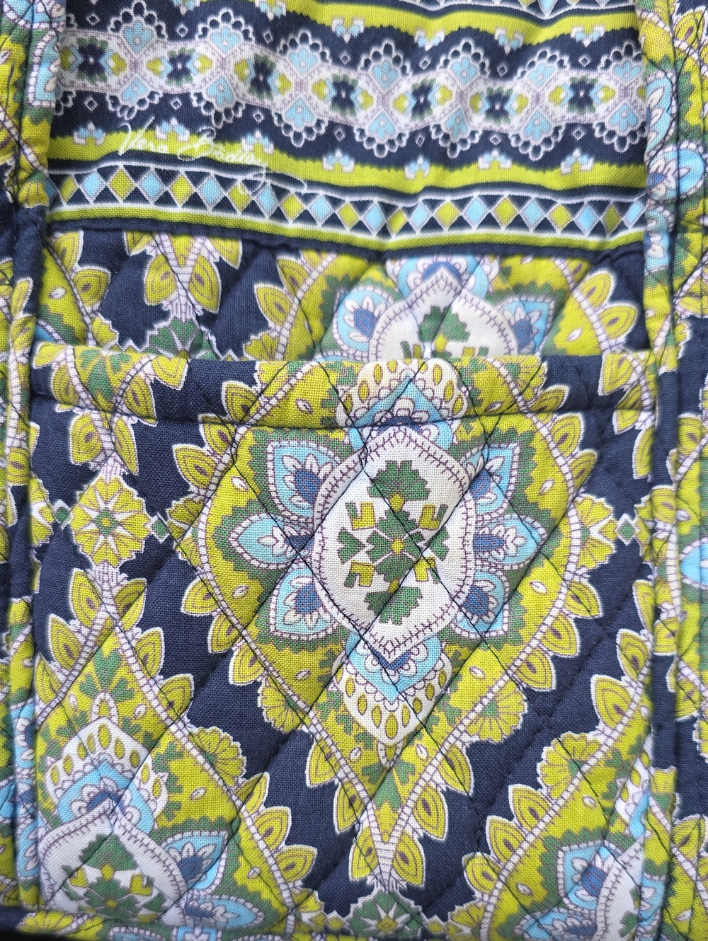 Vera Bradley Cambridge Quilted Navy, Lime & Light Blue Shoulder Bag Tote Small - Picture 6 of 8